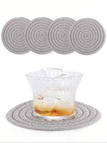 1個4.8英寸/12厘米杯墊,螺紋編織圓形保溫墊,吸水保溫耐熱飲料杯墊 - 灰色 - 查看 1