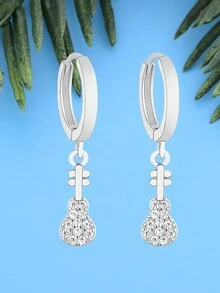 1 đôi Đơn giản 925 sterling bạc Đàn tỳ bà & Khối Zirconia  Vòng khuyên tai , Qủa tặng Đối với phụ nữ - Bạc - Xem 2