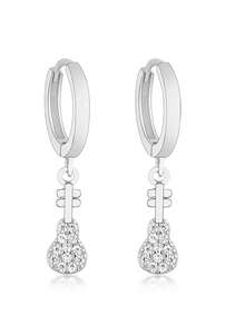 1 đôi Đơn giản 925 sterling bạc Đàn tỳ bà & Khối Zirconia  Vòng khuyên tai , Qủa tặng Đối với phụ nữ - Bạc - Xem 1
