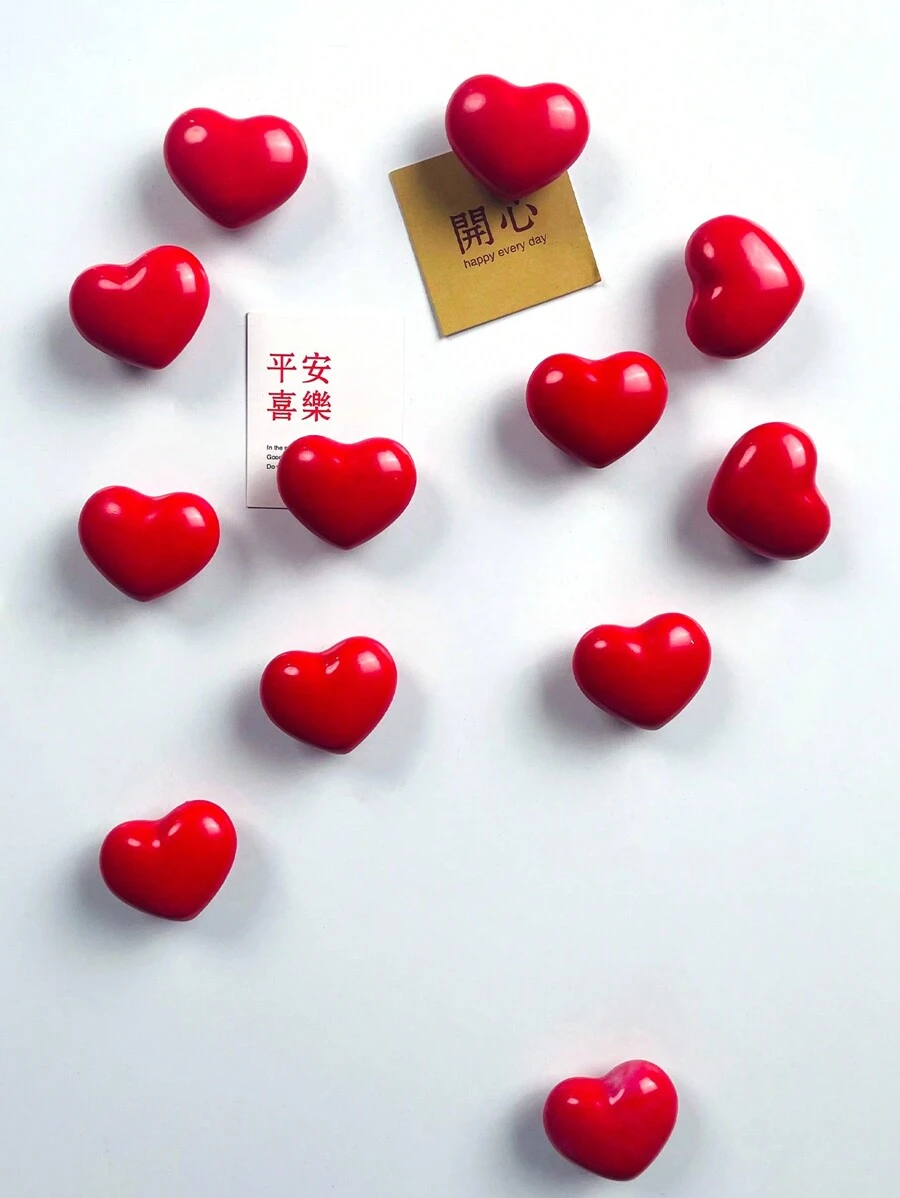 1pc Resin Heart-Shaped Fridge Magnet, Valentine'S Day Gift - Red - View 1
