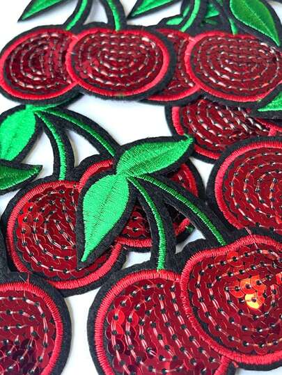 10pcs Shiny Red Cherry Patches, For Summer Clothing Decoration And School Activities