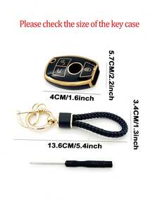 高階時尚黑金編織線通用鑰匙圈+汽車防摔黑金鑰匙殼+專為賓士c智慧3鍵/賓士gla200/g300/g350/gle320/賓士gl/設計ml / V 級 / Viano / Vito / 相容 - 黑色 - 查看 7