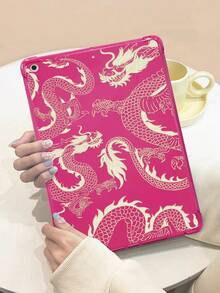 Funda suave y protectora contra golpes con estampado de dragón compatible con iPad, color rosa - Multicolor - Ver 3
