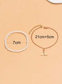 2pcs Bohemian Style Beach Vacation Beaded Anklets With Fish Tail Pendant, Suitable For Women's Daily Wear - White - View 3
