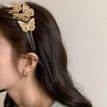 1入女性復古法式蝴蝶髮夾,金屬薄邊極簡頭箍髮飾,閃閃發光的金色蝴蝶髮夾,讓您即刻成為時尚代表! - 金色 - 查看 2