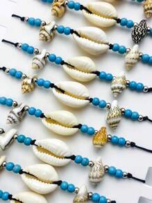 LORRILIA 12pcs Ocean Beach Style Shell Conch Turquoise Braided Bracelet Cute Good Luck Bracelet Gift For Girls Jewelry Wholesale - Multicolor - View 6