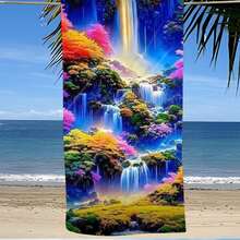 1pc Scenic Design Beach Towel, Modern Ultra-Fine Fiber Bath Towel For Vacation, Camping, Swimming, Bathing, Gift - Multicolor - View 3