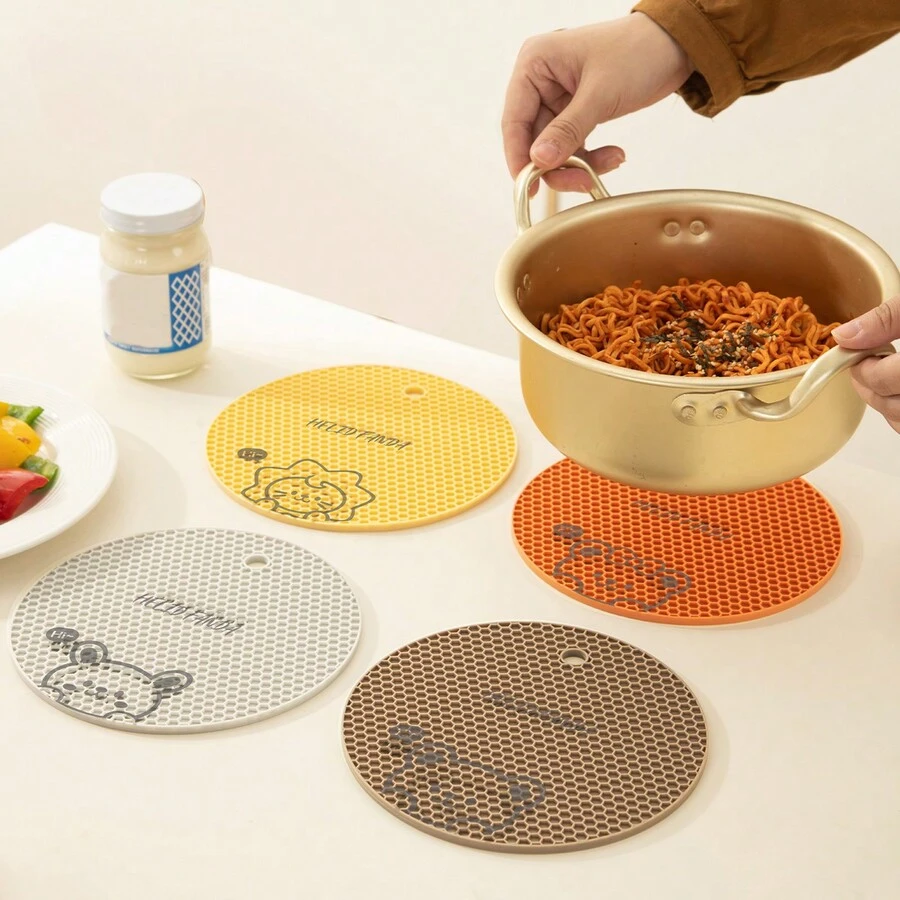 1個簡約矽膠耐熱杯墊,防滑餐桌墊,適用於廚房、客廳、辦公室 - 橘色 - 查看 1