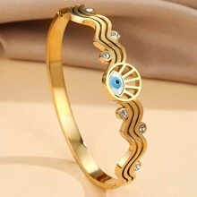 Stainless Steel Eye & Eyelash Design Bracelet - Minimalist Fashion For All Occasions - Gold - View 1