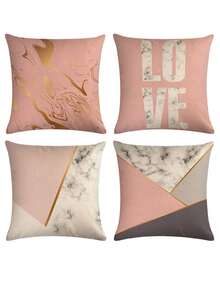 4入組粉紅色幾何與大理石圖案設計裝飾枕套（不含枕頭）,適用於裝飾家庭沙發 - 彩色 - 查看 2