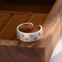 1入復古霧面星形開口戒指,適合女性日常佩戴 - 復古銀色 - 查看 6