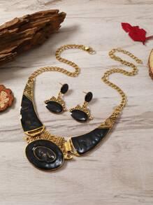 1 Set Of Metallic Vintage Style Drip Paint Jewelry Set, Consisting Of Necklace And Earrings, Perfect For Women To Wear Daily And As A Gift On Festivals, Minimalist Style - Colorful - View 5