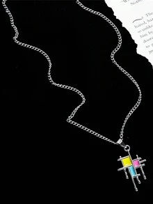 1pc Fashionable Simple Titanium Steel Necklace Colorful Geometric Resin Drip Pendant Accessory For Men, Daily Wear, Anniversary, Valentine's Day, Birthday Gift - Colorful - View 3