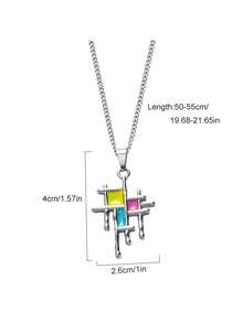 1pc Fashionable Simple Titanium Steel Necklace Colorful Geometric Resin Drip Pendant Accessory For Men, Daily Wear, Anniversary, Valentine's Day, Birthday Gift - Colorful - View 6