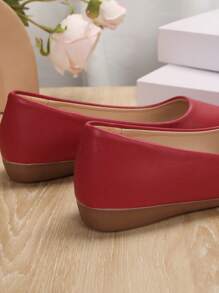 Giày bệt nữ màu trơn, giày lười thoải mái với đế mềm, giày búp bê thường ngày đa năng. - Đỏ - Xem 6