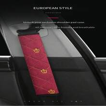 1入組亞麻刺繡柔軟汽車安全帶套肩墊 - 玫紅色 - 查看 2