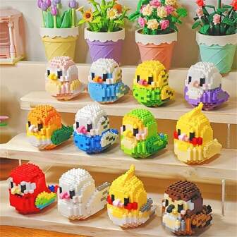 可爱的小鸟积木玩具，超级可爱，可缓解压力，舒缓情绪，适合 8 岁女孩/男孩的玩具和礼物，手工制作的礼物。房间装饰