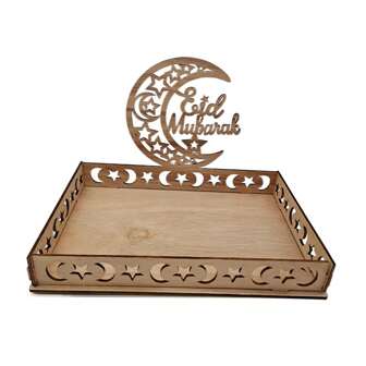 1pc Moon & Stars Themed Wooden Tray For Desserts, Candies, Festival Decor