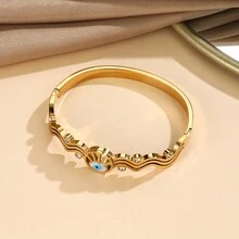 Stainless Steel Eye & Eyelash Design Bracelet - Minimalist Fashion For All Occasions - Gold - View 3