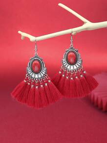 HANQI 3雙/組復古風紅色系時尚耳環套裝,帶各種幾何圖案、流蘇、綠松石、紅珠子的裝飾,適用於女性在各個季節的外出、工作、派對、表演等場合佩戴 - 紅色 - 查看 7