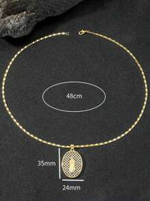 1入組男士橢圓形聖母項鍊,鑲滿鑽石 - 金黃色 - 查看 3