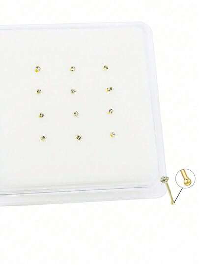 12 piezas/set Perno nariz con diseño de diamante de imitación plata