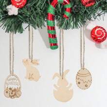 36pcs Easter Festival Ornaments, Home Decoration, Wooden Crafts Creative Carved Wood Slice Pendant, Suitable For Graffiti And Essential For Festival Surprises - 36 Pieces In a Set - View 1