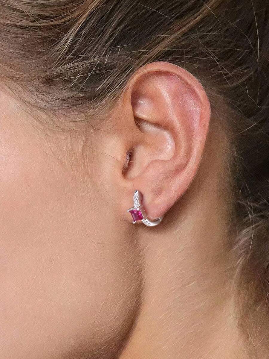 1 cặp bông tai vòng Zirconia tinh xảo dành cho nữ bạc Sterling S925 trang sức nữ cao cấp quà tặng kỷ niệm bông tai trang sức cao cấp - Bạc - Xem 1