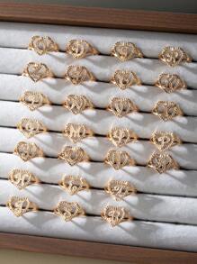 1枚时尚心形字母设计戒指，适合女性日常佩戴，情人节礼物 - 金黃色 - 查看 5