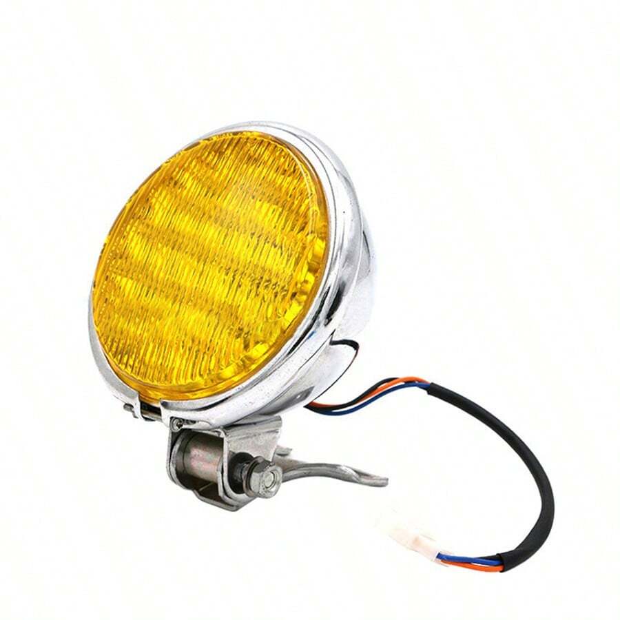 Motorcycle Led Retro Round Headlight Modified Circular High Low Beam Headlamp For Cg/Gn125 - Electroplated Yellow Glass - View 1
