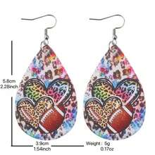 1pair Women's Double-Sided Pu Leather Teardrop-Shaped Earrings With Football Leopard Print Overlapping Heart Pendant - Multicolor - View 2