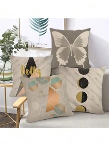 4pcs/Set Grey Tone Butterfly Pattern Decorative Pillowcases (Pillow Insert Not Included) To Decorate Your Family Sofa - Multicolor - View 1
