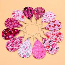 A Pair Valentine's Day Pu Leather Earrings With Double-Sided Printed Heart Pattern - Earrings - View 3