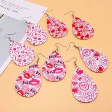 A Pair Valentine's Day Pu Leather Earrings With Double-Sided Printed Heart Pattern - Earrings - View 4