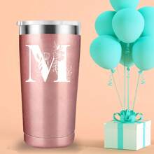 1pc, A-Z Letter Flower 20oz Coffee Mug Tumbler For Office And Home, Alphabet Coffee Cup, Birthday Gifts For Women, Mom, Best Friend, Bride, Bridesmaid Gift, White Tea Cup, Mother'S Day, Valentine'S Day, New Year'S Gift Water Bottle Back To School