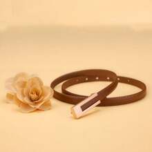 1pc Women's Classic Versatile Retro Simple Small Belt - Suitable For Daily Matching Use - Khaki - View 3
