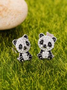 1對可愛的熊貓立體鋯石耳釘,女性用於婚禮周年慶祝派對首飾情人節禮物 - 1# - 查看 4