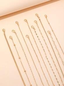 11 件简约朋克心形链时尚手链套装，适合女性日常佩戴（长度可调，珠子数量不固定） - 金色 - 查看 5