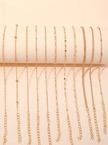 11 件简约朋克心形链时尚手链套装，适合女性日常佩戴（长度可调，珠子数量不固定） - 金色 - 查看 4