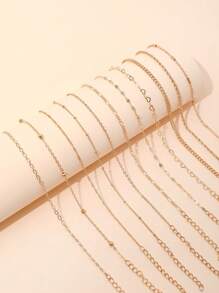 11 件简约朋克心形链时尚手链套装，适合女性日常佩戴（长度可调，珠子数量不固定） - 金色 - 查看 2