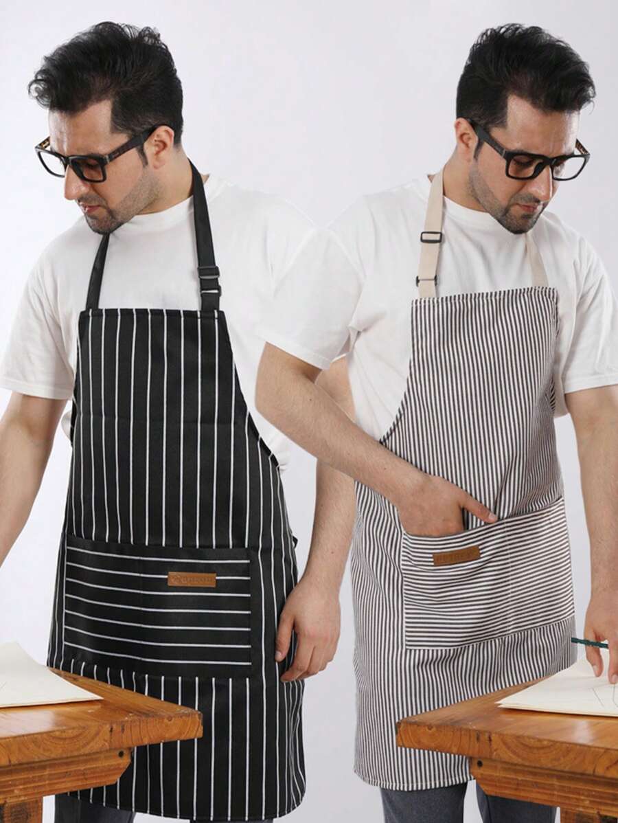 2 Piezas mandiles de cocina para chef multiuso meseros barbería pintores delantal - Blanco y Negro - Ver 1