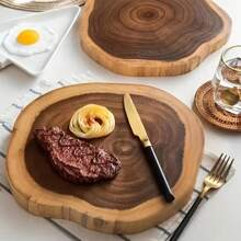 1pc, Round Cutting Board, Wooden Chopping Board, Exquisite Non-Splicing Acacia Wood Cheese Board, Reversible Round Charcuterie Board, Dessert Plate, Steak Tray, Kitchen Accessories - Brown - View 1