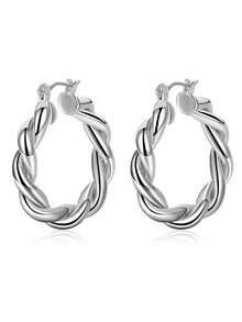 Classic Versatile Large Twisted Round Earrings With Sisal Rope For Women's Daily Wear - 31*29mm - View 1