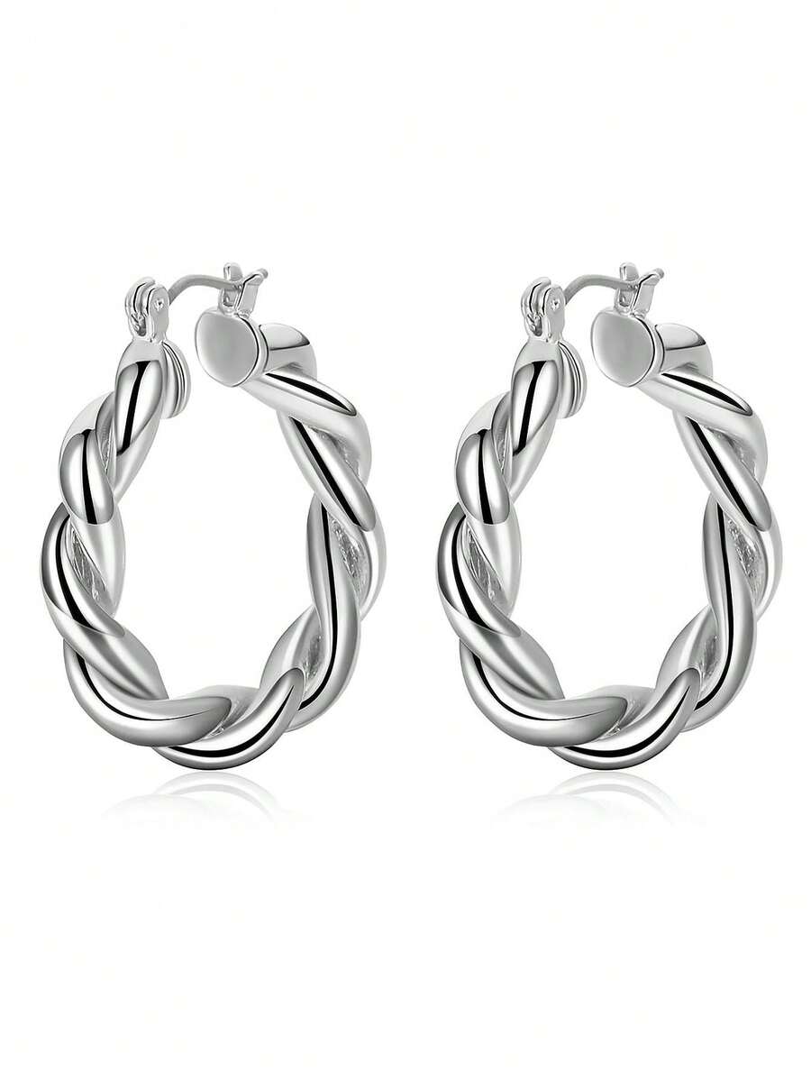 Classic Versatile Large Twisted Round Earrings With Sisal Rope For Women's Daily Wear - 31*29mm - View 1