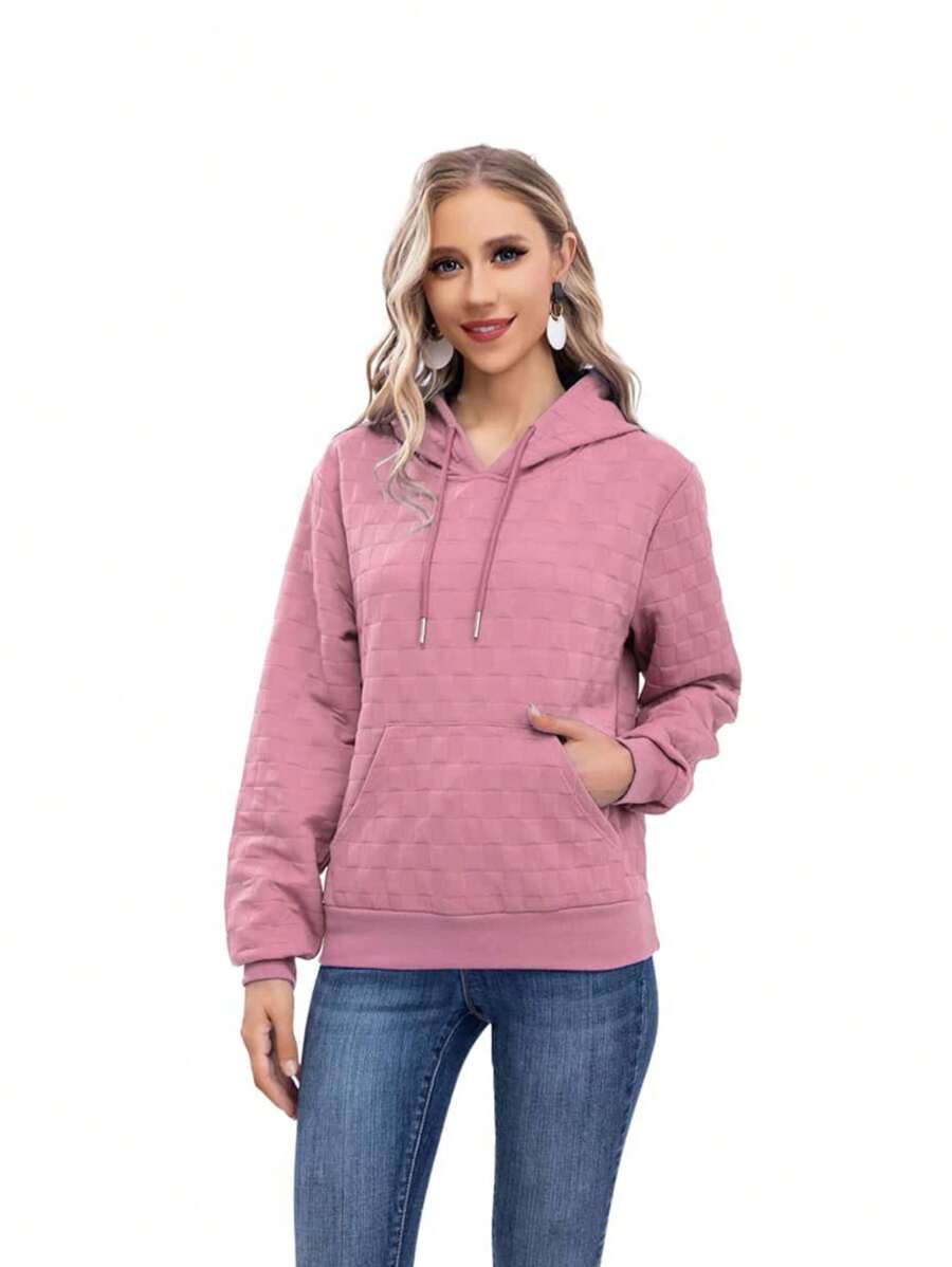 RED MARINE Capucha con estampado de cuadros con cordón con bolsillo de canguro - Rosa - Ver 1