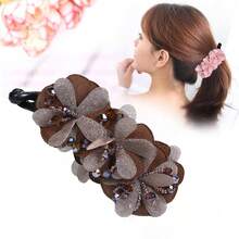 1pc Elegant Beaded Flower Hair Claw Clip For Ponytail Or Bun - Navy Blue - View 3