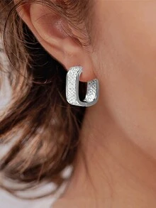 1 對兒童華麗方晶鋯石環形耳環 女孩禮物 日常裝飾 派對首飾 生日禮物 - 銀色 - 查看 6