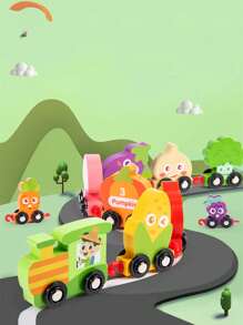 Lzoy木製火車組,水果和蔬菜玩具,適合3-5歲的兒童,小汽車玩具,適用於1-2-4歲的幼兒男孩玩具、2 3 4歲男孩禮物、蒙特梭利玩具2 3 4歲女孩生日禮物 - 彩色 - 查看 2