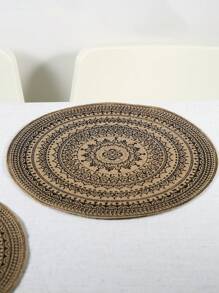 Round Jute Black Floral Print Placemat, Home Decor Mat 1/2/4/6/8PCS - Black - View 5