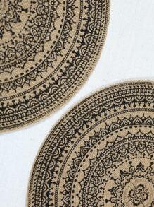 Round Jute Black Floral Print Placemat, Home Decor Mat 1/2/4/6/8PCS - Black - View 6